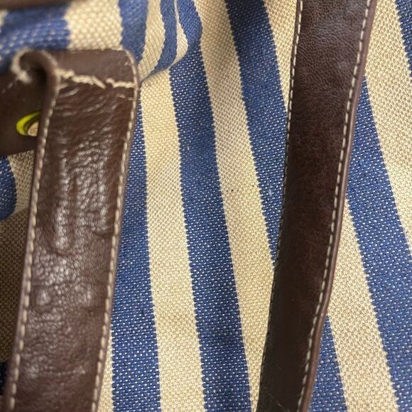 Big Buddha navy Blue &Beige stripes Fabric Large Tote Bag synthetic brown straps - Picture 15 of 16